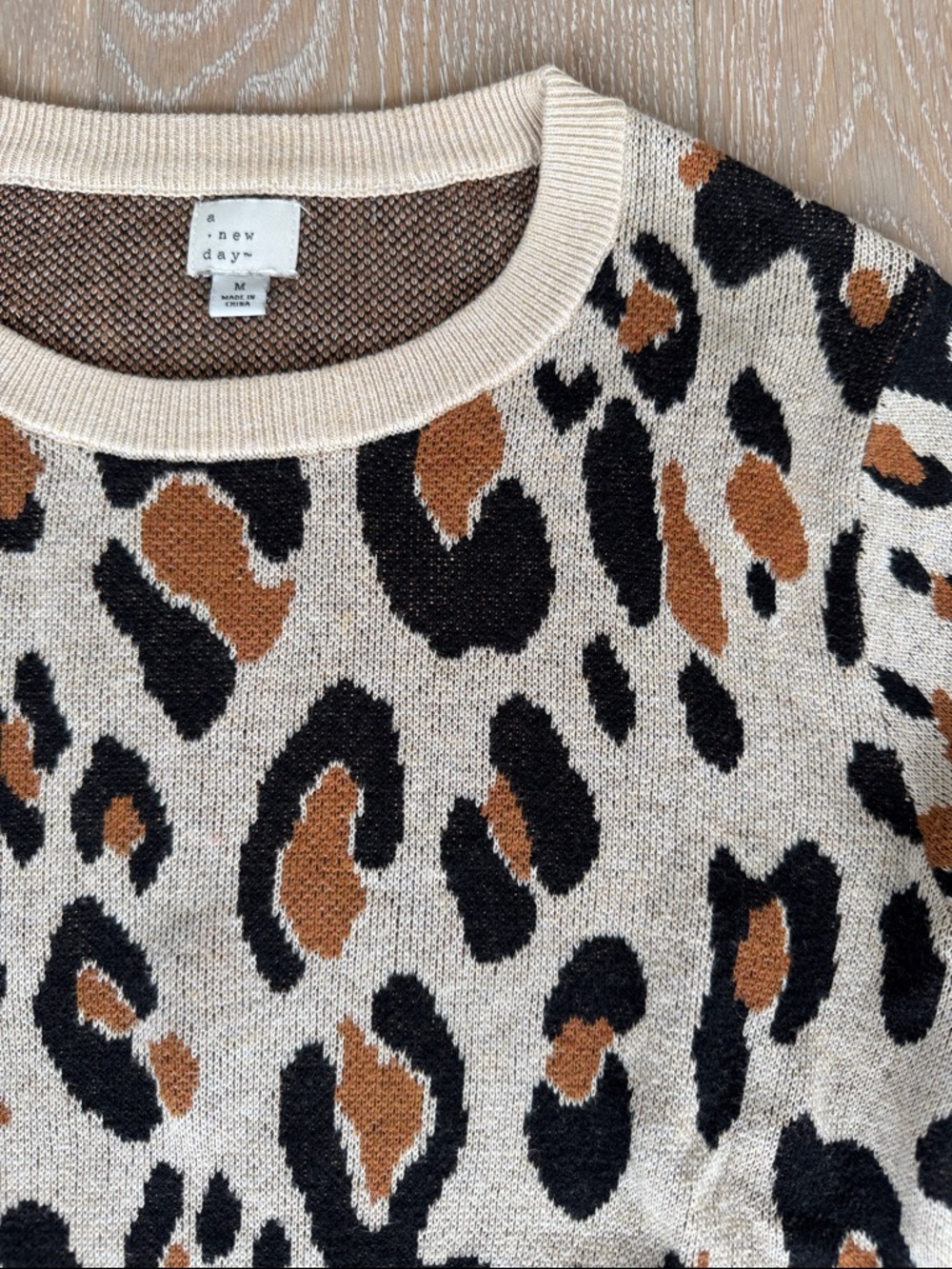 A New Day Leopard Print Crewneck Sweater. Size Medium. - Picture 2 of 3